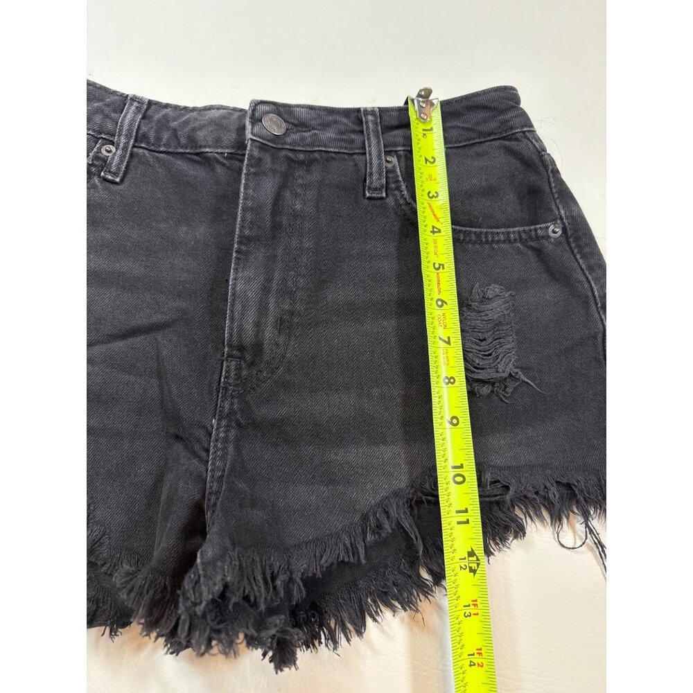 Forever 21 Premium Black Distressed Denim High-Waist Frayed Wmn Short 27 (BB306) - Picture 6 of 7